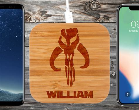 Mandalorian Star Wars Wooden Wireless Qi Charger Wooden T Etsy