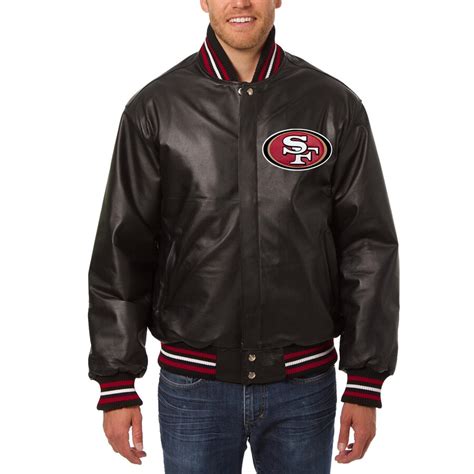 San Francisco 49ers Full Leather Snap Jacket Black Jh Sports Jackets