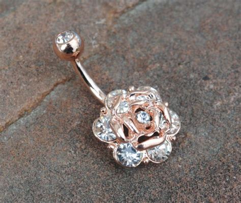 Rose Gold Crystal Rose Belly Button Navel Ring By Humblehippy