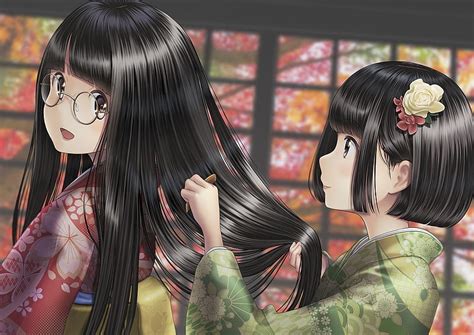 Anime Girls Meganekko Glasses Black Hair Kimono Anime Hd Wallpaper Peakpx