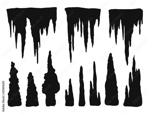Stalactites Outgrowths And Mineral Formations Vector Silhouette