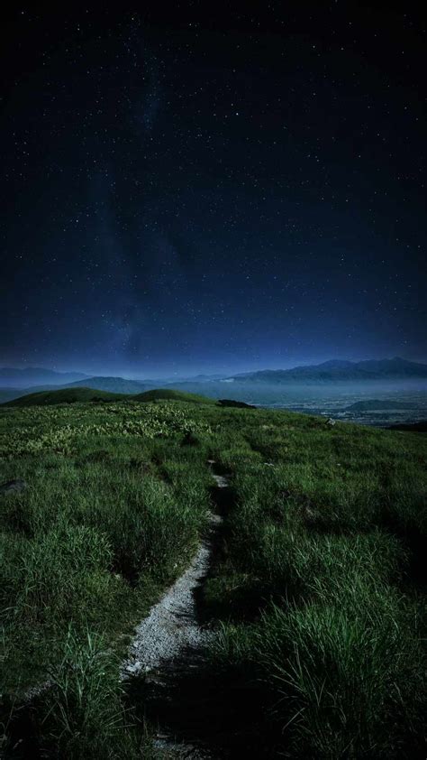 Grass Fields Night Space View Iphone Wallpaper Iphone Wallpapers