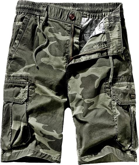 Mens Elasticated Waist Cargo Shorts Summer Fashion Camouflage Print Multi Pocket Sports Shorts