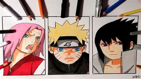 Speed Drawing Team 7 Naruto Uzumaki Sakura Haruno Sasuke Uchiha