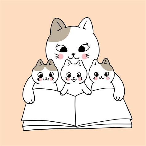 Cartoon Cute Mom And Baby Cat Reading Book Vector 621713 Vector Art At