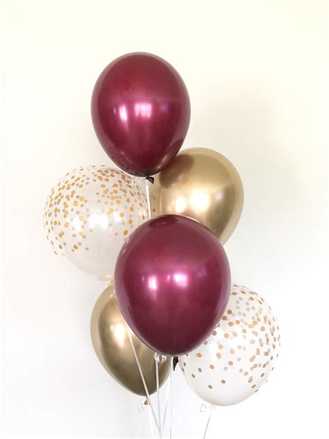 Burgundy and Gold Balloons | Burgundy Wedding Decor | Burgundy Birthday Balloons | Chrome Gold ...