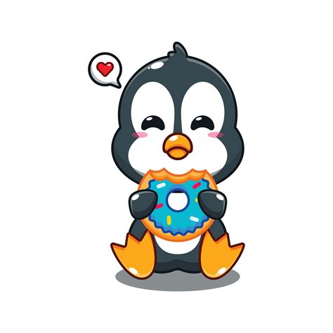 Cute Penguin Eating Donut Cartoon Vector Illustration 25561621 Vector