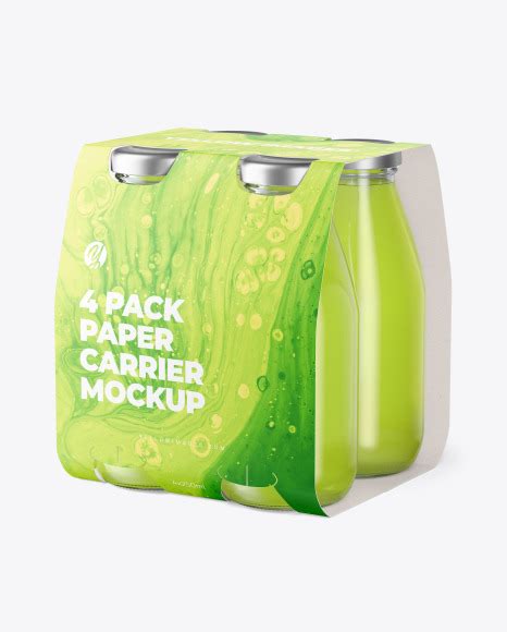 4 Drink Bottles Pack Paper Carrier Mockup