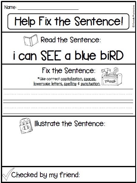 Fix It Up Sentences Grammar Writing Sight Words And More 5 Page