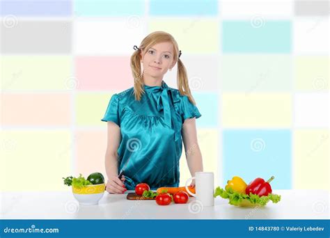 Beautiful Girl In The Kitchen Stock Photo Image Of Cheerful Kitchen