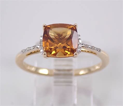 Cushion Cut Citrine And Diamond Engagement Ring 14K Yellow Gold Size 7