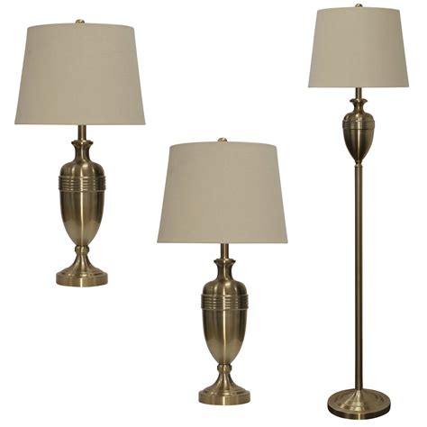 Antique Brass Table And Floor Lamp Set Beige Shade Antique Brass