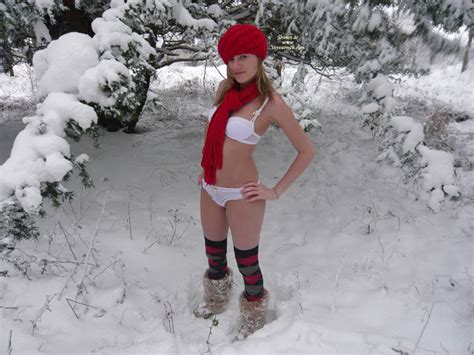 Girl Standing In Snow In Underwear January 2010