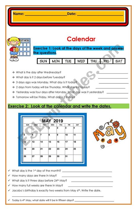 Calendar Esl Worksheet By Patolin