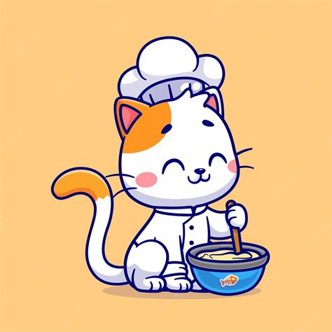 Free Vector | Cute cat chef cooking cartoon vector icon illustration