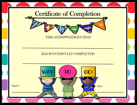 Certificate Of Completion For Kids Certificate Of Completion