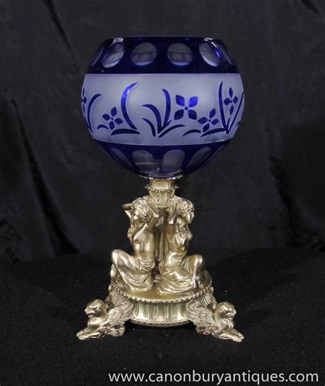 French Art Nouveau Glass Bowl Vase Dish Ormolu Maiden