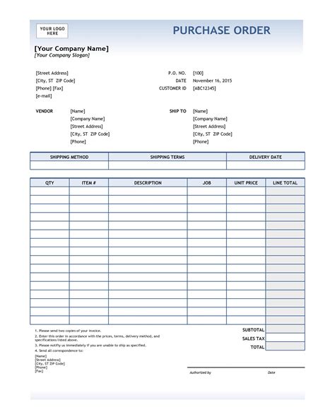 Free Purchase Order Templates In Word Excel Pdf