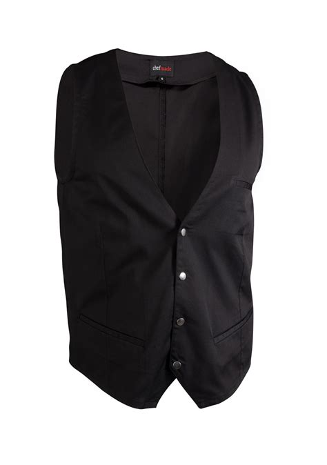 Waitstaff Vest Cotton Waiter Vest In Black With Silver Bush Buttons