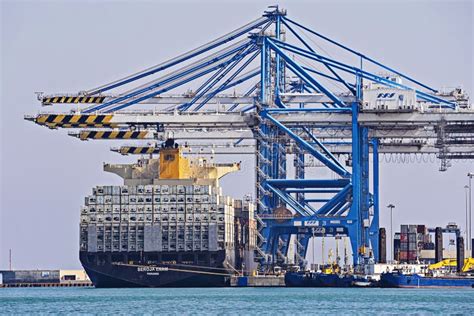 Port Activities Big Container Ship Discharging And Loading In Freeport In Birzebbuga Malta