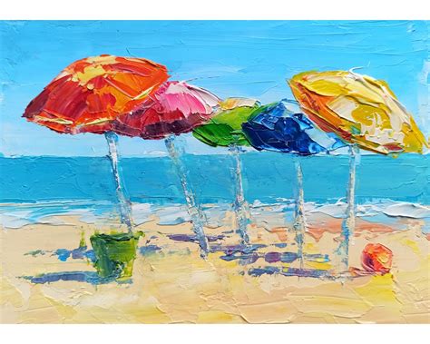 Umbrellas Painting Beach Original Art Caribbean Artwork Etsy