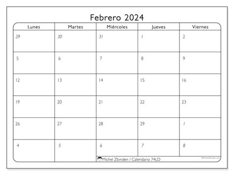 Calendario Febrero D As Laborables Ld Michel Zbinden Co