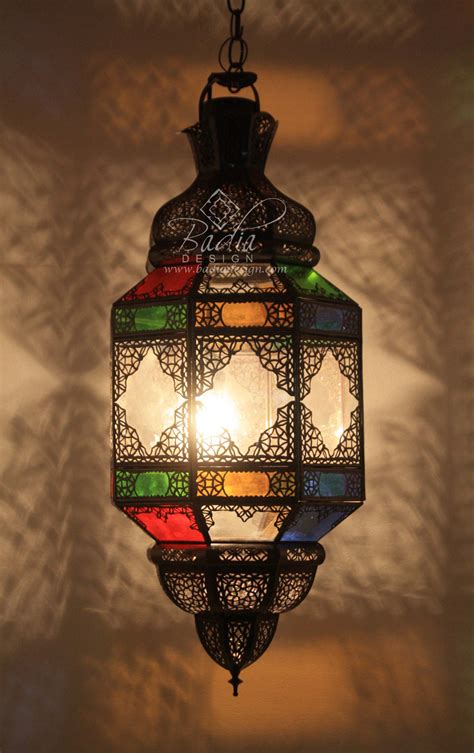 moroccan party lighting and moroccan hanging multi color glass lantern from badia design inc