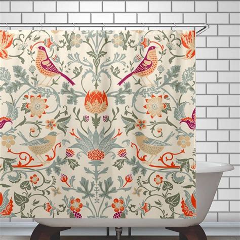Birds And Flowers Pattern Shower Curtain William Morris Art Etsy In