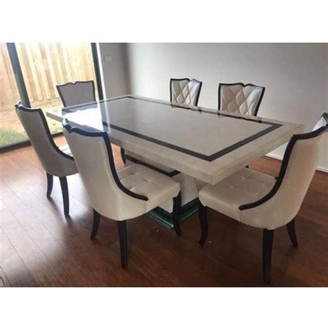 Setting a dining table is almost as important as your food. Wooden, Leather 6 Seater Marble Top Designer Dining Table ...