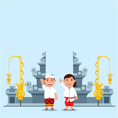 Cute Cartoon Kids In Front Of Bali Hindu Temple Gate 1902791 Vector Art