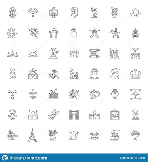 Art History Linear Icons Signs Symbols Vector Line Illustration Set