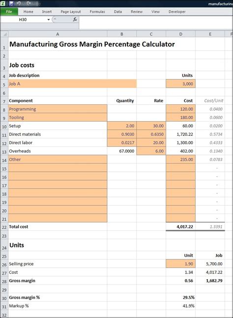 Gross profit calculator with gross profit formula. Manufacturing Gross Margin Percentage Calculator | Plan ...