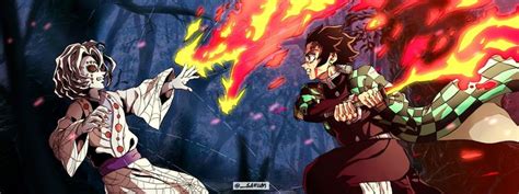 two anime characters fighting with each other in front of a fire filled forest and trees