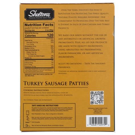 SHELTON S POULTRY Turkey Sausage Patties 12 Oz