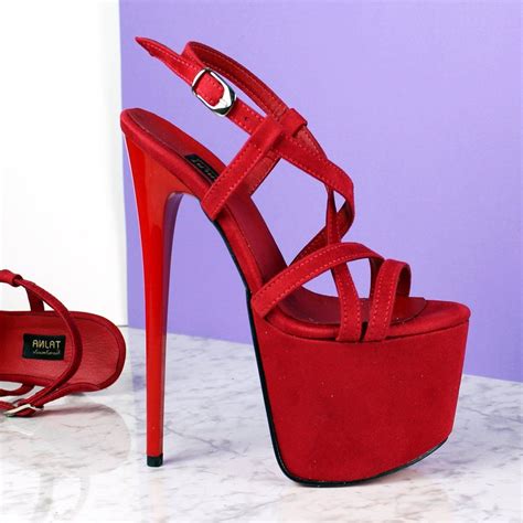 Red Suede Thin Strap Platform Sandals Heels White High Heels