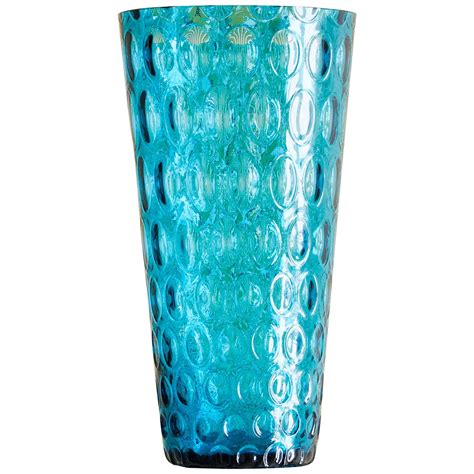 Vintage Turquoise Glass Vase With Oval Imprints France Mid 20th Century At 1stdibs