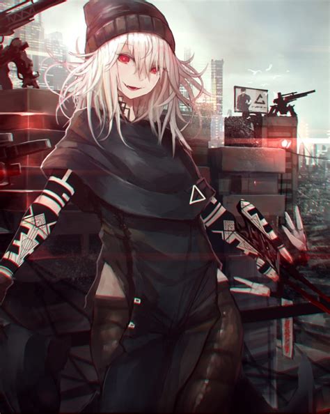 Anime Girl With Long White Hair And Red Eyes