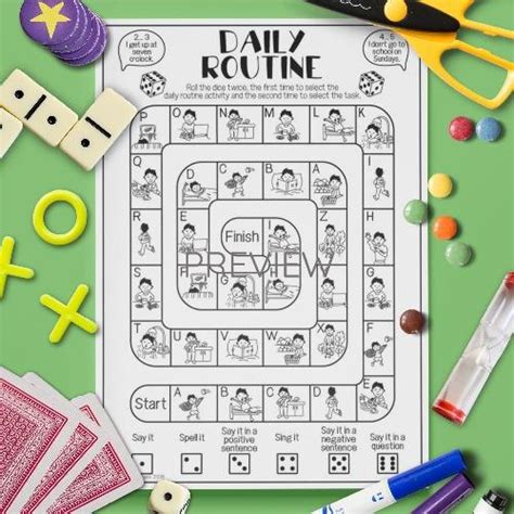 Daily Routine Board Game Fun Esl Worksheet For Kids