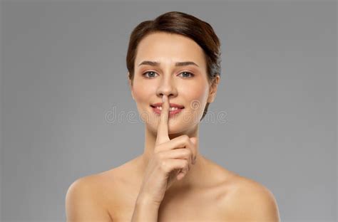 Beautiful Young Woman Holding Finger On Lips Stock Image Image Of