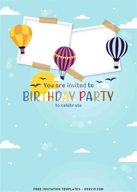 Confetti Balloon Print Ready Birthday Party Invitation Simple Kids
