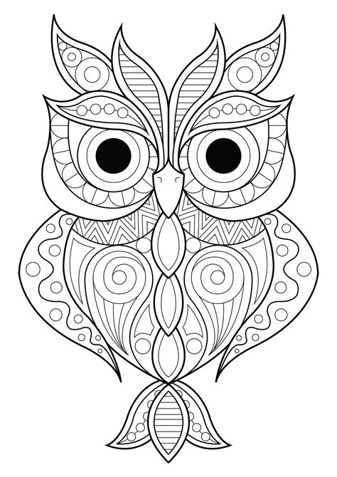 Owl Simple Patterns 2 Owls Adult Coloring Pages