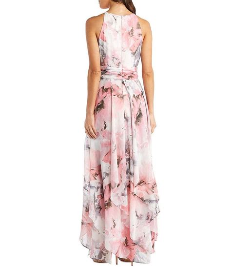 R And M Richards Halter Neck Sleeveless Floral Chiffon Maxi Dress