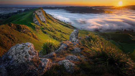 Dawn Fog Morning Mountain In New Zealand During Sunrise Hd Nature