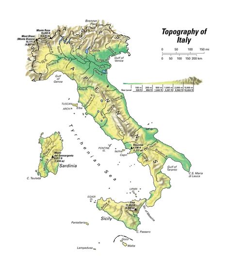 Detailed Topography Map Of Italy Italy Europe Mapsland Maps Of