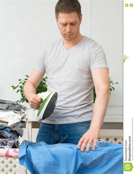 Handsome Man Ironing Clothes Stock Photo Image Of Cloth Housework