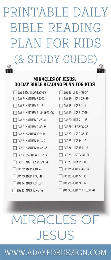 Free Printable Miracles Of Jesus Daily Bible Reading Plan For Kids