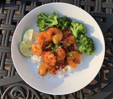 Homemade Crispy Sweet Chili Shrimp Over Rice W Broccoli Food