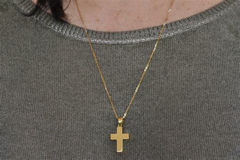 Mens Cross Necklace Solid K Gold Pendant Gold Cross Necklace