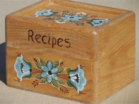 Hand Painted Tole Oak Box Wooden Recipe Box Full Of Vintage Recipes Cards