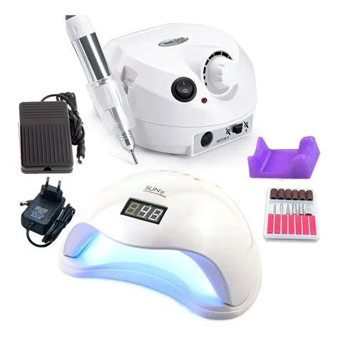 Kit Cabine Sun Led Uv W Unha Gel Motor Lixadeira Porquinho De Unhas